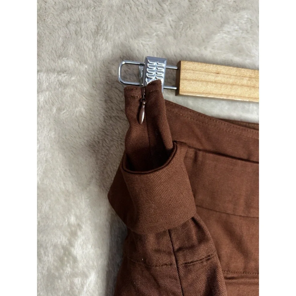 Anthropologie Brown Pleated‎ Belted Mini Skort Size 8 Chocolate Twill NEW